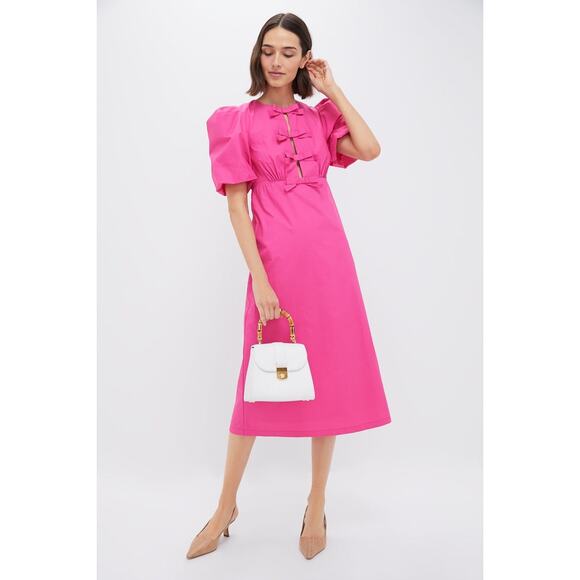 HYACINTH HOUSE Bright Pink Bows Keelin Midi Dress Size S NWT - Picture 4 of 8